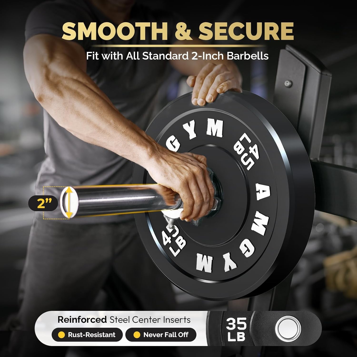 2 Inch Bumper Plates，10-500Lbs，Barbell Rubber Olympic Weight Plates Set for Home Gym, Strength Training & Weight Lifting, Multiple Options Colors