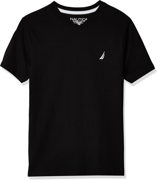 Boys' Short Sleeve Solid V-Neck T-Shirt, Soft, Comfortable, Relaxed Fit